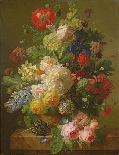 Bloemen in een vaas op een marmeren console, 1816 door Jan Frans van Dael